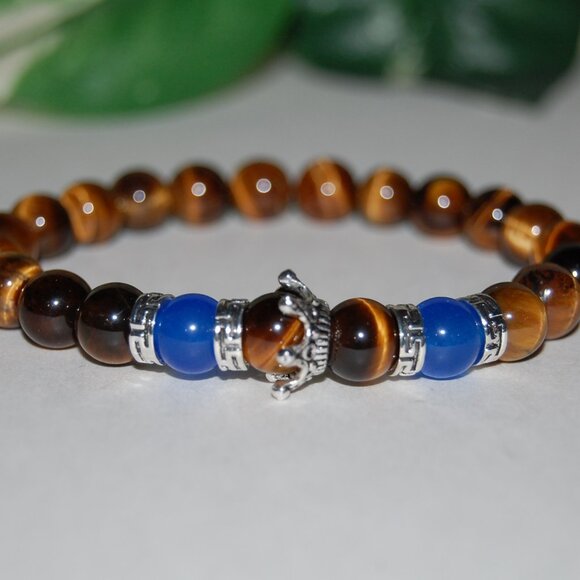 Tiger Eye Bracelet,Tiger and Blue Stone Beads Bracelet - Picture 1 of 2
